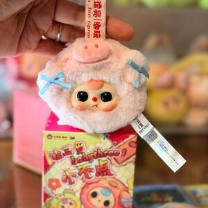 Cute Plush Piggy Toy with Blue Bows